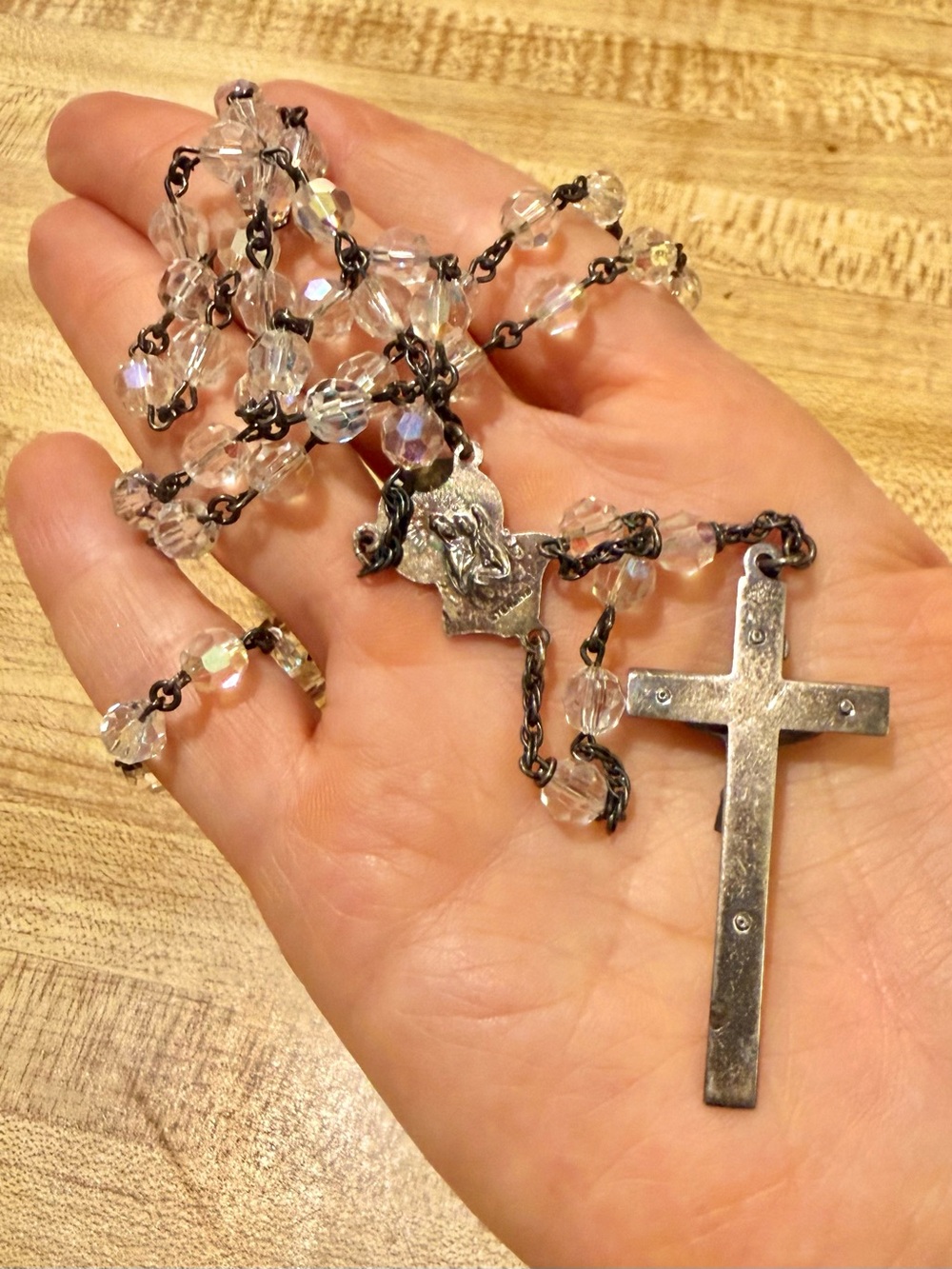Sterling Silver HMH Religious Crucifix Glass Beads Rosary - Picture 6 of 7
